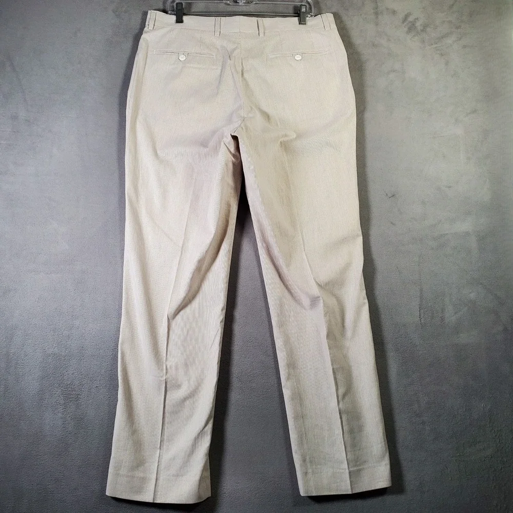 Alan Flusser Pants Mens 36x32 Ivory Pinstripe Cotton Twill Stretch Preppy Office